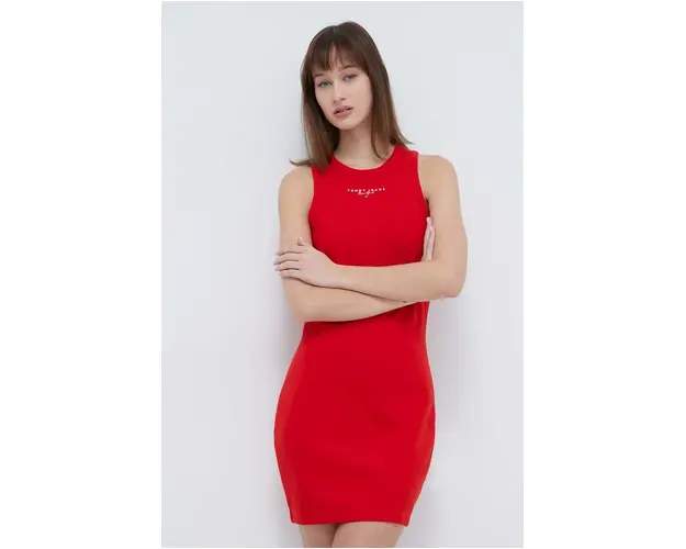 Tommy Jeans rochie culoarea rosu, mini, mulata DW0DW17934