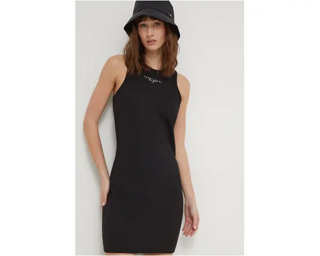 Tommy Jeans rochie culoarea negru, mini, mulata DW0DW17934