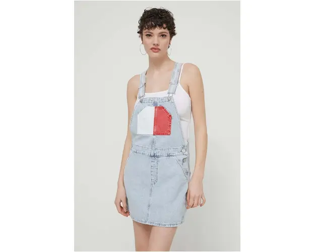 Tommy Jeans rochie din denim mini, drept, DW0DW18116