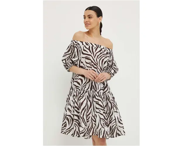 Max Mara Beachwear rochie din bumbac culoarea maro, mini, evazati 2416220000000