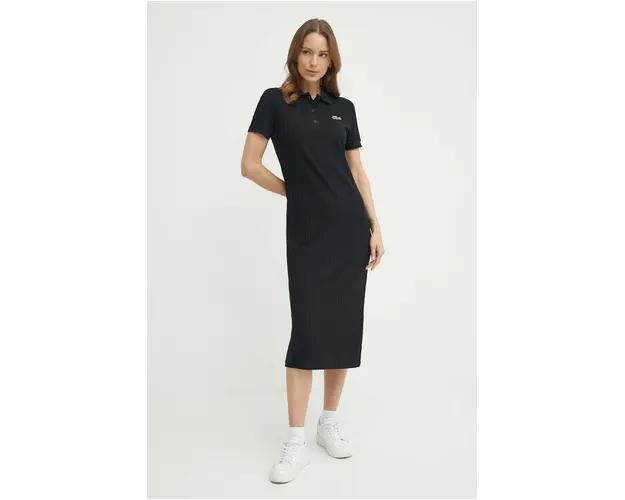 Lacoste rochie culoarea negru, midi, drept