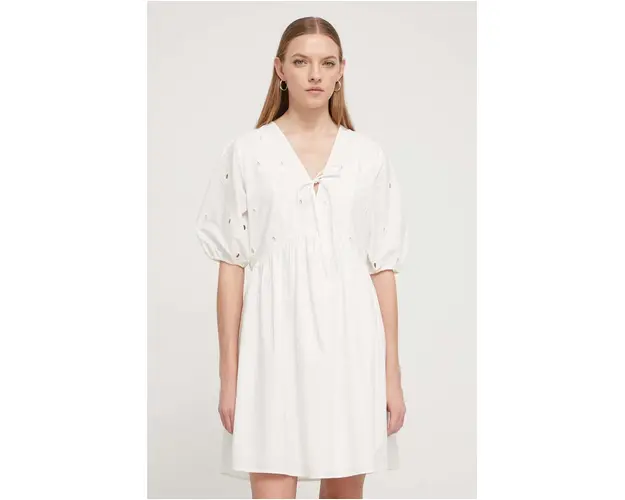 Desigual rochie din bumbac culoarea bej, mini, evazati