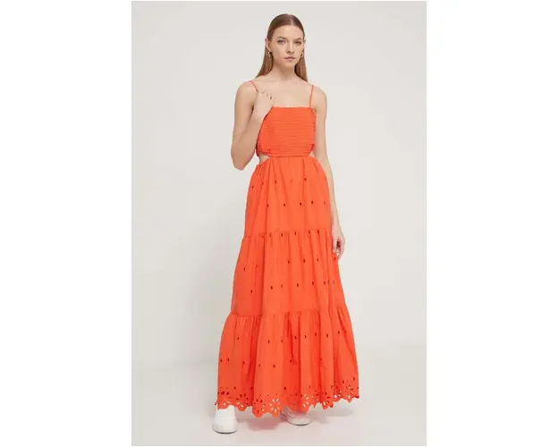 Desigual rochie din bumbac culoarea portocaliu, maxi, evazati