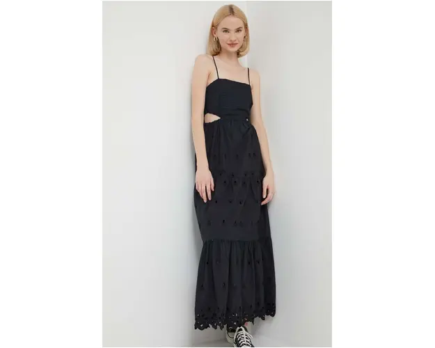 Desigual rochie din bumbac culoarea negru, maxi, evazati