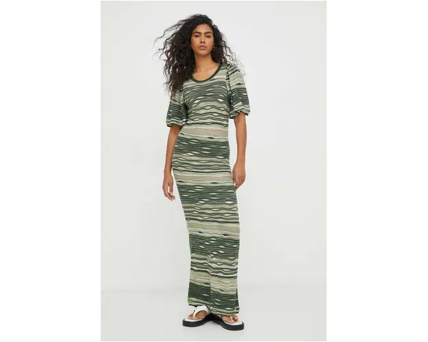 MUNTHE rochie culoarea verde, maxi, mulata