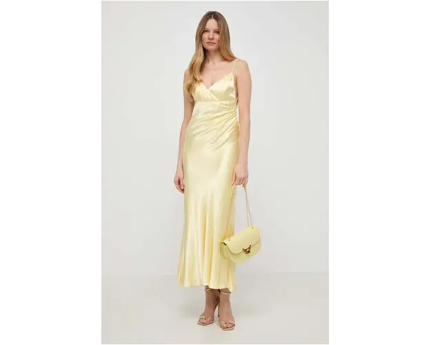 Bardot rochie culoarea galben, maxi, drept