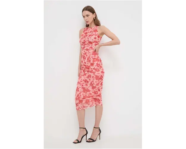 Bardot rochie culoarea rosu, midi, mulata