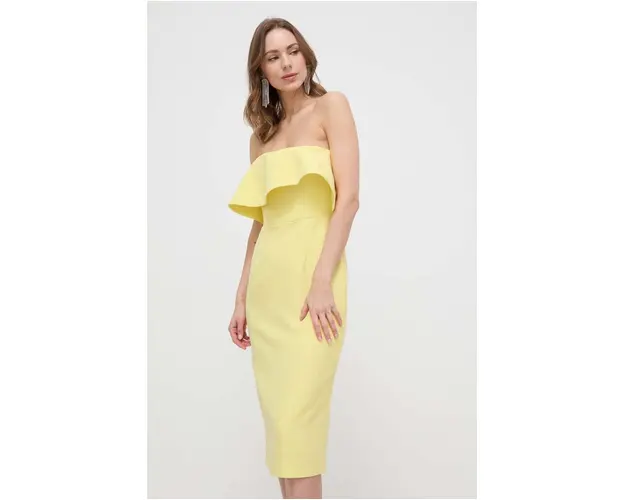 Bardot rochie culoarea galben, midi, drept
