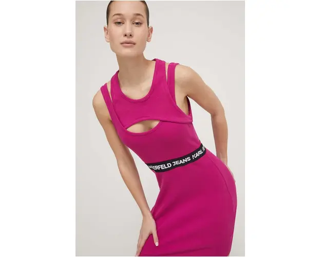 Karl Lagerfeld Jeans rochie culoarea roz, mini, mulata