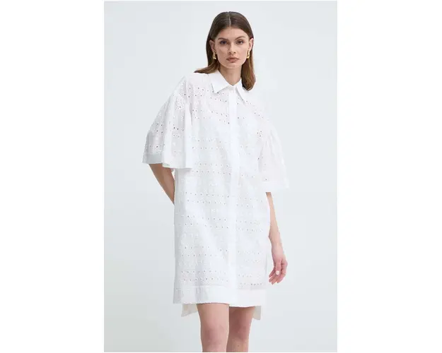 Karl Lagerfeld rochie din bumbac culoarea alb, mini, evazati