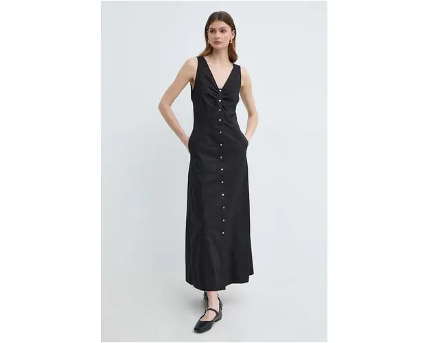 Karl Lagerfeld rochie din bumbac culoarea negru, maxi, evazati