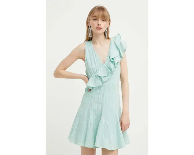 IRO rochie din bumbac culoarea turcoaz, mini, evazati