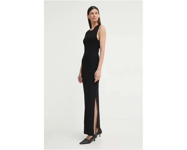 Gestuz rochie culoarea negru, midi, mulata, 10909074