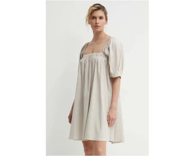 Gestuz rochie din in culoarea bej, mini, evazati, 10909293