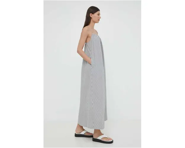 By Malene Birger rochie din bumbac culoarea albastru marin, maxi, evazati