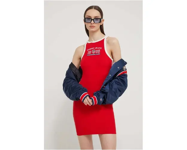 Tommy Jeans rochie Archive Games culoarea rosu, mini, mulata DW0DW18544