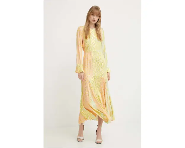 Never Fully Dressed rochie culoarea galben, maxi, evazati