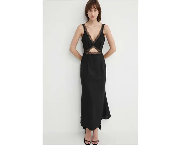 Never Fully Dressed rochie din amestec de in culoarea negru, maxi, evazati