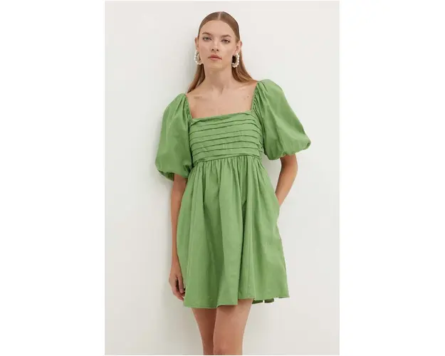 Abercrombie & Fitch rochie din in culoarea verde, mini, evazati