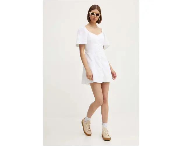 Abercrombie & Fitch rochie din in culoarea alb, mini, mulata