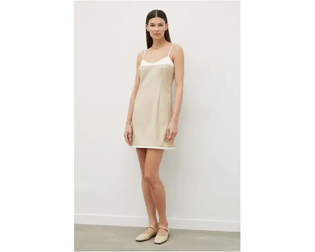 Remain rochie din amestec de lana culoarea bej, mini, mulata