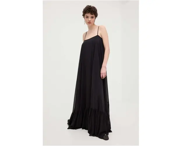 Rotate rochie culoarea negru, maxi, drept