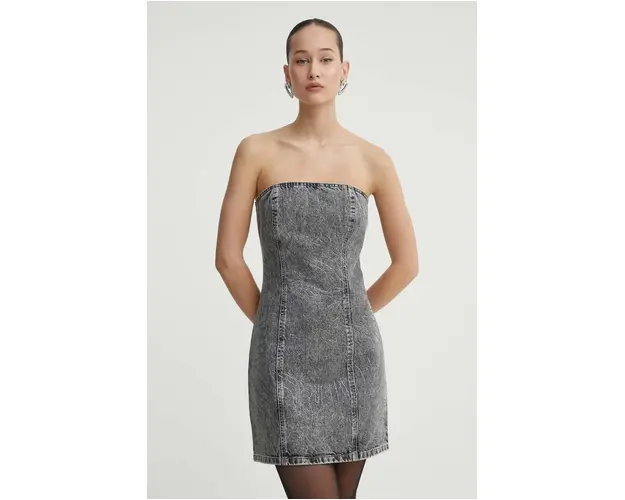 Rotate rochie jeans culoarea gri, mini, mulata