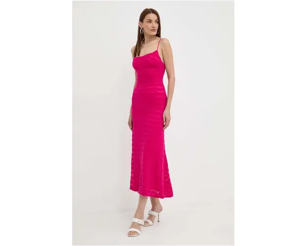 Bardot rochie ADONI culoarea roz, maxi, evazati, 57998DB3