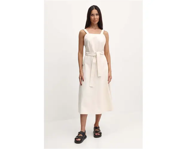 Weekend Max Mara rochie jeans culoarea bej, midi, evazati, 2415221013600