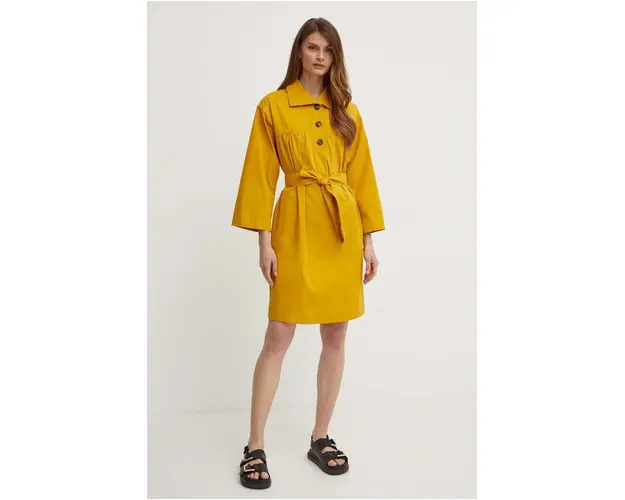 Weekend Max Mara rochie din bumbac culoarea galben, mini, oversize, 2415221023600