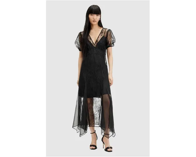 AllSaints rochie RAYNA LACE DRESS culoarea negru, maxi, evazati, WD574Z