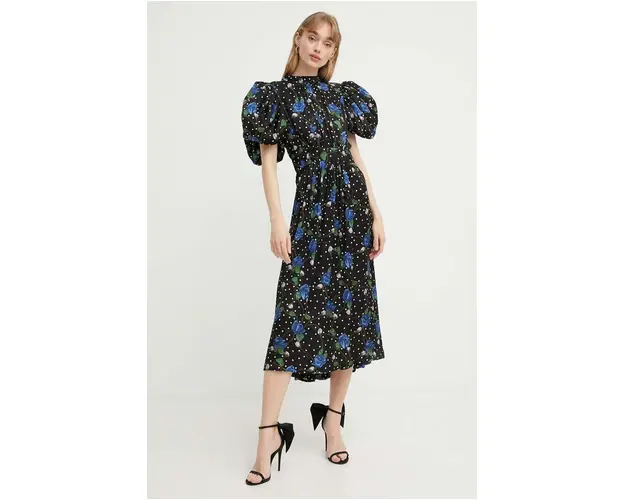 Rotate rochie culoarea negru, midi, evazati