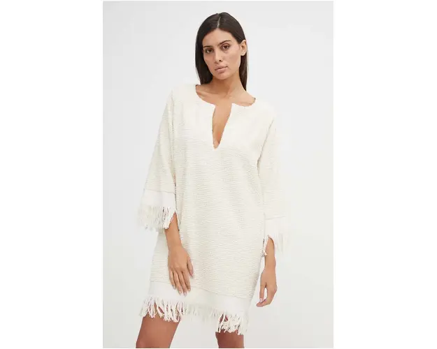 OAS rochie din bumbac culoarea bej, mini, oversize