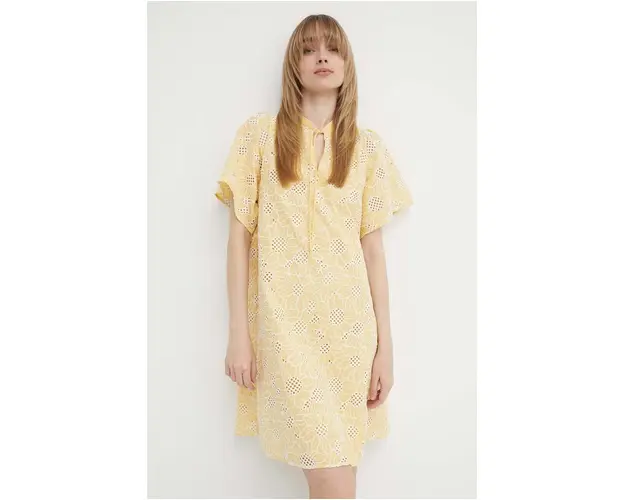 Bruuns Bazaar rochie din bumbac WoodbineBBJulia dress culoarea galben, mini, evazati, BBW3948