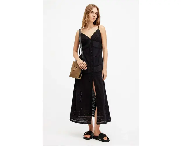 AllSaints rochie DAHLIA EMB DRESS culoarea alb, maxi, drept, W083DA