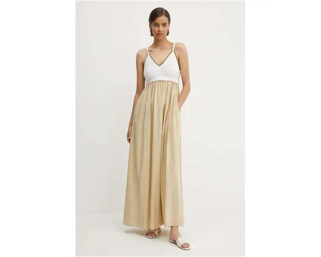 United Colors of Benetton rochie culoarea bej, maxi, evazati, 43YVDV09R
