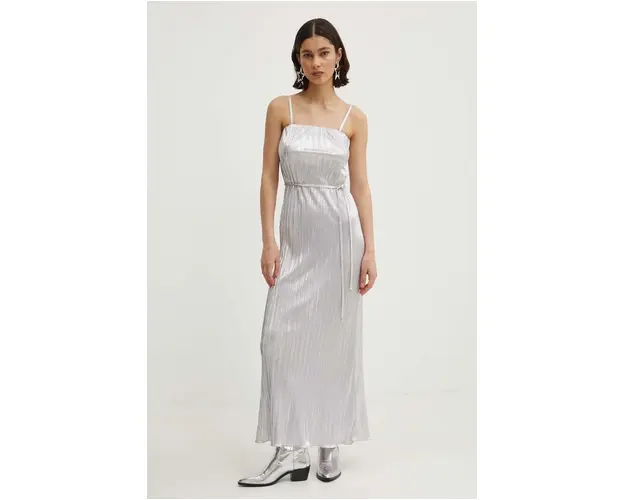 Never Fully Dressed rochie Luna culoarea argintiu, maxi, evazati, NFDDR1400