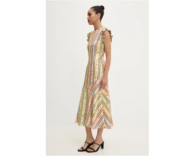 Never Fully Dressed rochie Remi Midi Dress culoarea bej, midi, evazati, NFDDR1493