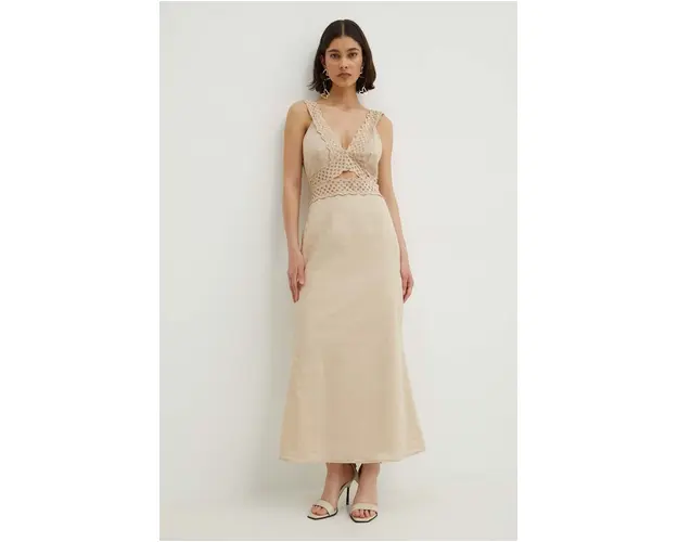 Never Fully Dressed rochie Mimi Dress culoarea bej, maxi, evazati, NFDDR1321