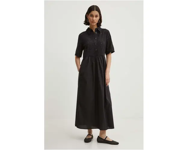 Never Fully Dressed rochie din bumbac Hayley Dress culoarea negru, midi, evazati, NFDDR1296