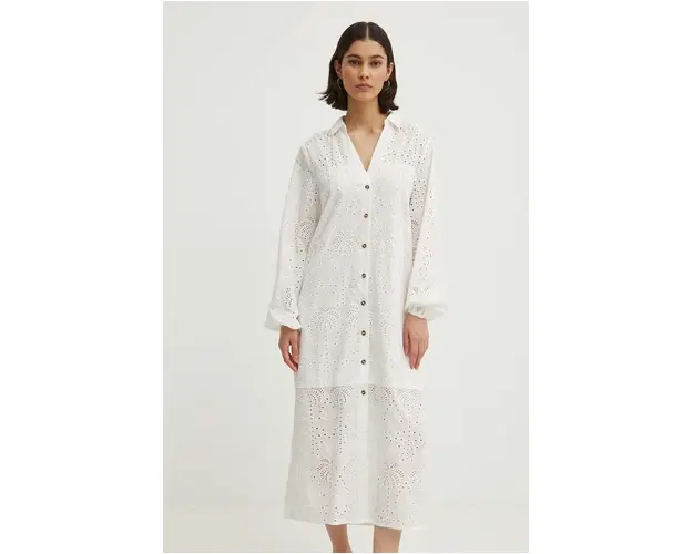 Never Fully Dressed rochie din bumbac Jenna Shirt dress culoarea alb, midi, drept, NFDDR1349