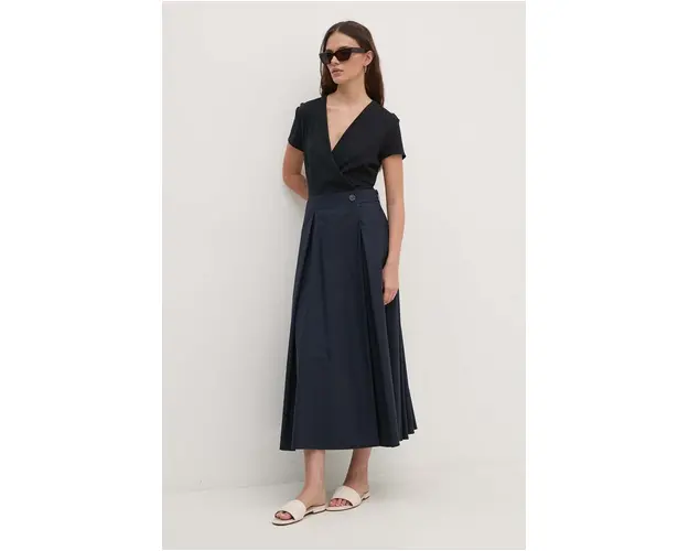Sandro Ferrone rochie din bumbac culoarea albastru marin, midi, evazati, SFS18XBDRAGUSA