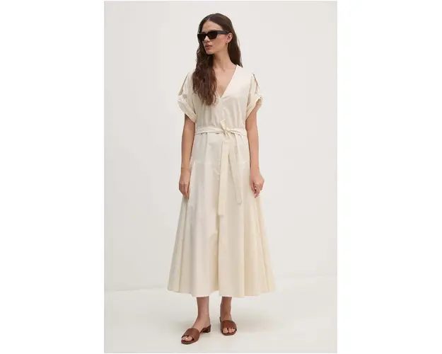 Sandro Ferrone rochie din bumbac culoarea bej, maxi, evazati, SFS31XBDSALE