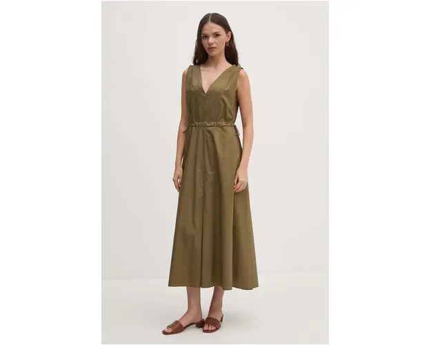 Sandro Ferrone rochie din bumbac culoarea verde, midi, evazati, SFS7XBDMADA