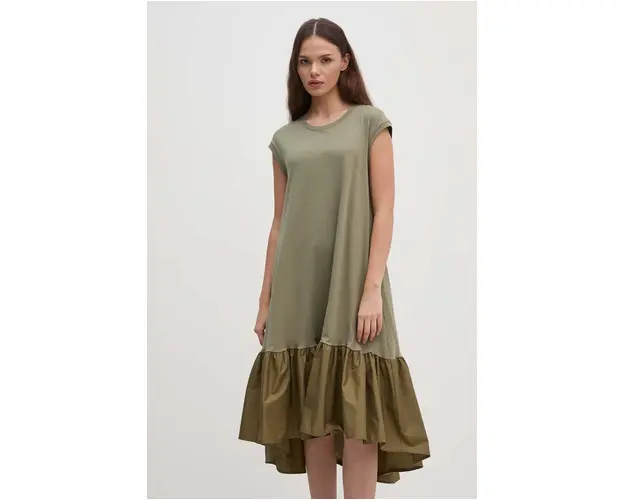 Sandro Ferrone rochie din bumbac culoarea verde, mini, evazati, SFS7XBDMIRANY