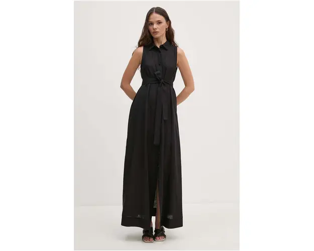 Sandro Ferrone rochie din in culoarea negru, maxi, evazati, SFS7XBDMISA