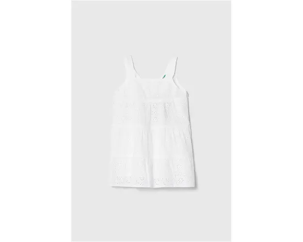 United Colors of Benetton rochie din bumbac pentru copii culoarea alb, mini, evazati