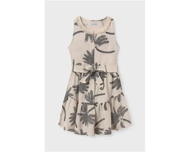 Mayoral rochie cu amestec de in pentru copii culoarea bej, mini, evazati