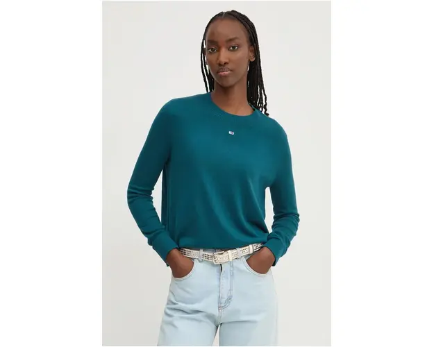 Tommy Jeans pulover femei, culoarea verde, light, DW0DW17254