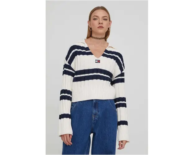 Tommy Jeans pulover femei, culoarea bej DW0DW17321